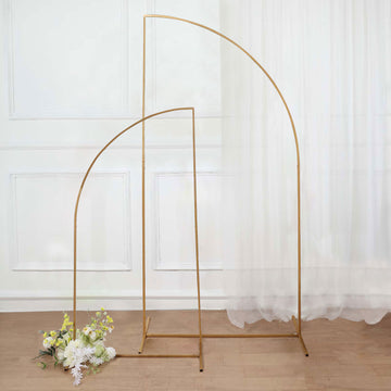 5ft Gold Metal Half Moon Floral Frame Wedding Arbor Stand, Chiara Backdrop Display Arch