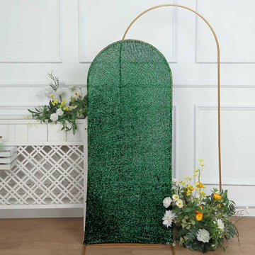 5ft Hunter Emerald Green Shimmer Tinsel Spandex Chiara Backdrop Stand Cover For Fitted Round Top Wedding Arch