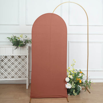 5ft Matte Terracotta (Rust) Spandex Fitted Chiara Backdrop Stand Cover For Round Top Wedding Arch