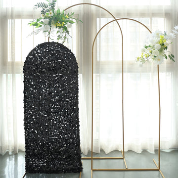 5ft Sparkly Black Double Sided Big Payette Sequin Chiara Backdrop Stand Cover For Fitted Round Top Wedding Arch