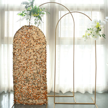 5ft Sparkly Gold Double Sided Big Payette Sequin Chiara Backdrop Stand Cover For Fitted Round Top Wedding Arch