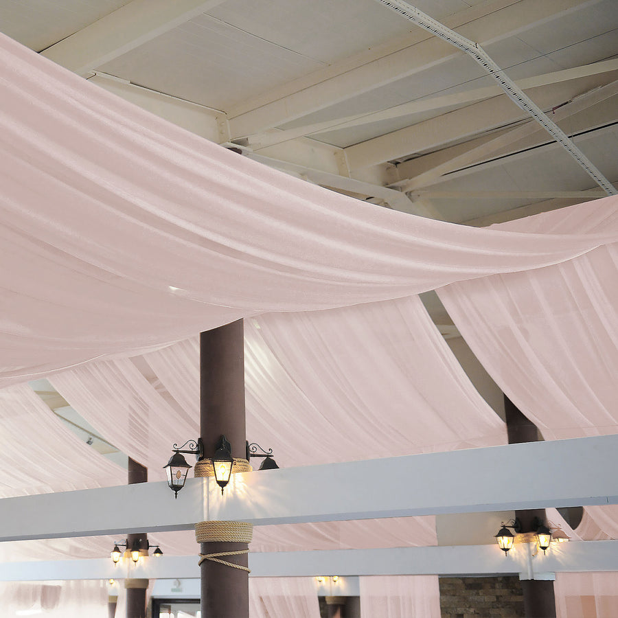 5ftx32ft Premium Blush / Rose Gold Chiffon Curtain Panel, Backdrop Ceiling Drapery With Rod Pocket