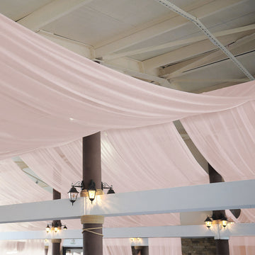 5ftx32ft Premium Blush Chiffon Curtain Panel, Backdrop Ceiling Drapery With Rod Pocket