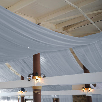 5ftx32ft Premium Dusty Blue Chiffon Curtain Panel, Backdrop Ceiling Drapery With Rod Pocket