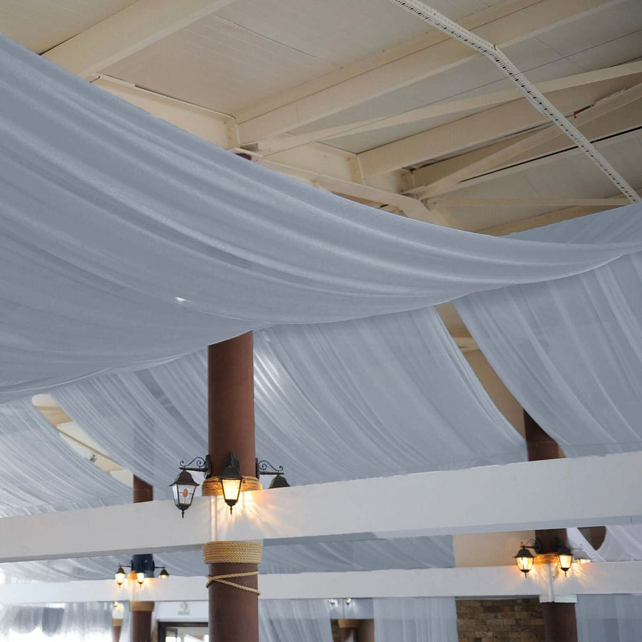 5ftx32ft Premium Dusty Blue Chiffon Curtain Panel, Backdrop Ceiling Drapery With Rod Pocket