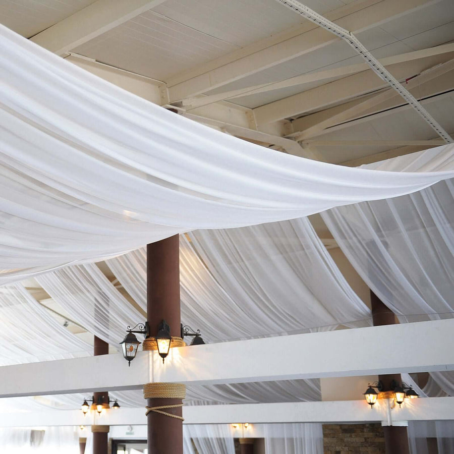 5ftx32ft Premium White Chiffon Curtain Panel, Backdrop Ceiling Drapery With Rod Pocket