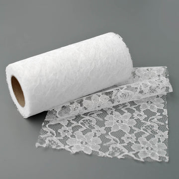 6"x10 Yards White Floral Lace Fabric Bolt