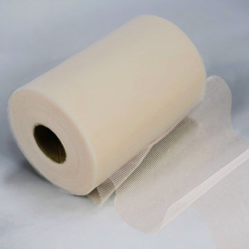 6"x100 Yards Beige Tulle Fabric Bolt, Sheer Fabric Spool Roll For Crafts