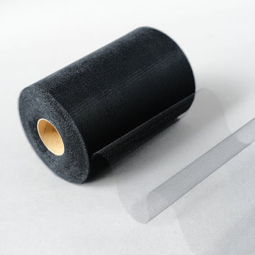 6"x100 Yards Black Tulle Fabric Bolt, Sheer Fabric Spool Roll For Crafts