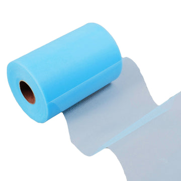6"x100 Yards Blue Tulle Fabric Bolt, Sheer Fabric Spool Roll For Crafts