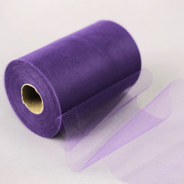 6"x100 Yards Purple Tulle Fabric Bolt, Sheer Fabric Spool Roll For Crafts