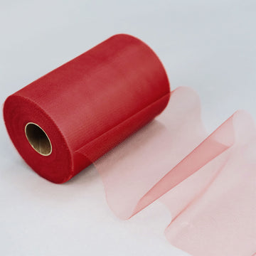 6"x100 Yards Red Tulle Fabric Bolt, Sheer Fabric Spool Roll For Crafts