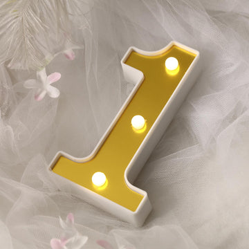 6" Gold 3D Marquee Numbers - Warm White 3 LED Light Up Numbers - 1