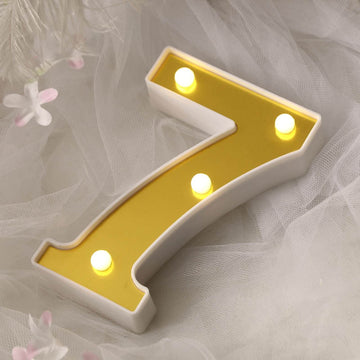 6" Gold 3D Marquee Numbers - Warm White 4 LED Light Up Numbers - 7