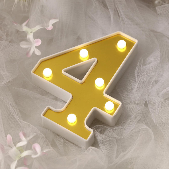 6" Gold 3D Marquee Numbers | Warm White 6 LED Light Up Numbers | 4