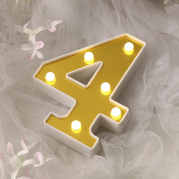 6" Gold 3D Marquee Numbers - Warm White 6 LED Light Up Numbers - 4