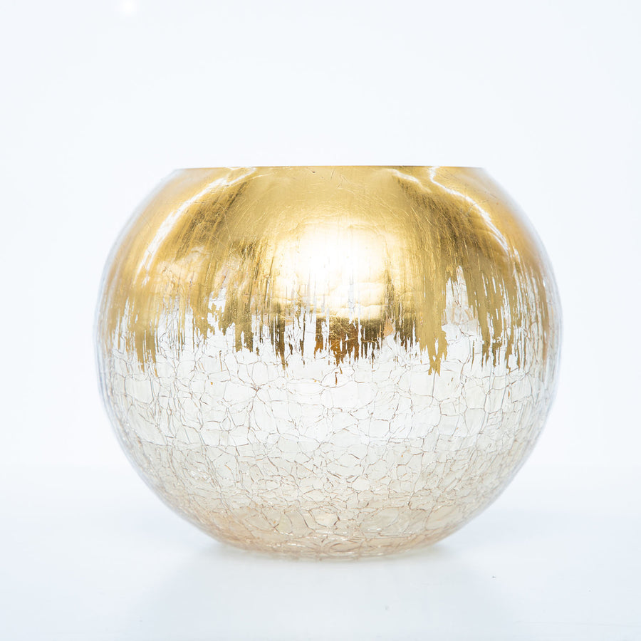 6" Gold Foiled Crackle Glass Flower Vase, Bubble Glass Vase#whtbkgd