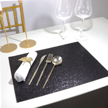 6 Pack Black Sparkle Placemats, Non Slip Decorative Rectangle Glitter Table Mat
