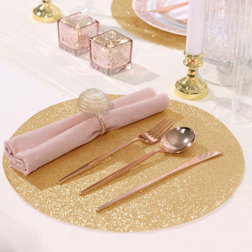 6 Pack | Champagne Sparkle Placemats, Non Slip Decorative Round Glitter Table Mat