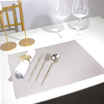 6 Pack Iridescent Sparkle Placemats, Non Slip Decorative Rectangle Glitter Table Mat