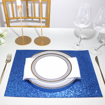 6 Pack Royal Blue Sparkle Placemats, Non Slip Decorative Rectangle Glitter Table Mat
