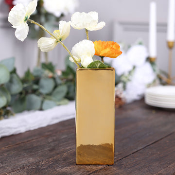 6" Shiny Gold Plated Ceramic Letter "I" Sculpture Bud Vase, Flower Planter Pot Table Centerpiece