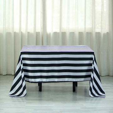 60"x102" | Black / White Seamless Stripe Satin Rectangle Tablecloth