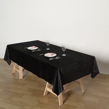 60"x102" Black Seamless Premium Velvet Rectangle Tablecloth, Reusable Linen
