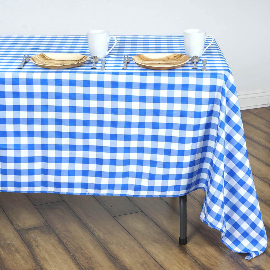 Buffalo Plaid Tablecloths | 60x126 Rectangular | White/Blue | Checkered Polyester Tablecloth