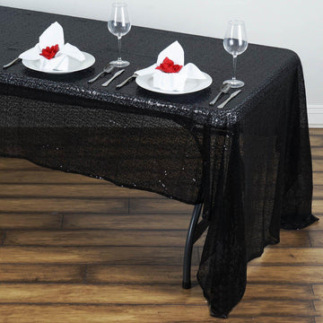 60"x126" Black Seamless Premium Sequin Rectangle Tablecloth