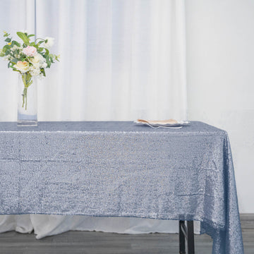 60"x126" Dusty Blue Seamless Premium Sequin Rectangle Tablecloth