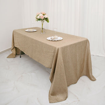 60"x126" Natural Jute Seamless Faux Burlap Rectangular Tablecloth | Boho Chic Table Linen