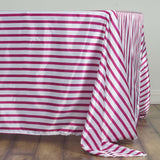 60"x126" White/Fuchsia Striped Satin Tablecloth