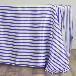Elegant White/Purple Seamless Stripe Satin Rectangle Tablecloth
