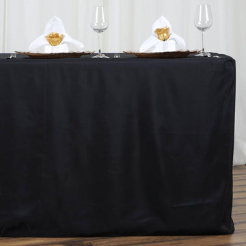 6ft Black Fitted Polyester Rectangular Table Cover