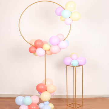 6ft | Gold Balloon Column With Hoop Flower Pillar Stand, Metal Arch Table Centerpiece - Height Adjustable