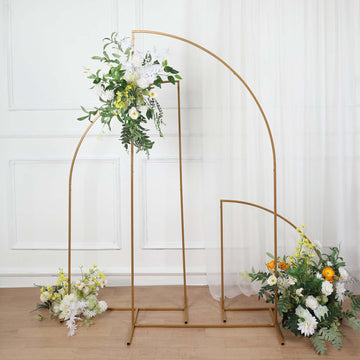 6ft Gold Metal Half Moon Floral Frame Wedding Arbor Stand, Chiara Backdrop Display Arch