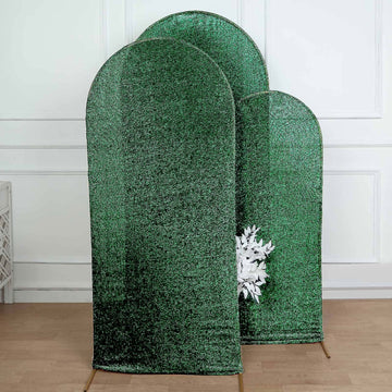 6ft Hunter Emerald Green Shimmer Tinsel Spandex Chiara Backdrop Stand Cover For Fitted Round Top Wedding Arch