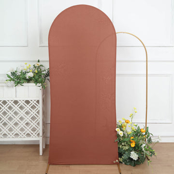 6ft Matte Terracotta (Rust) Spandex Fitted Chiara Backdrop Stand Cover For Round Top Wedding Arch