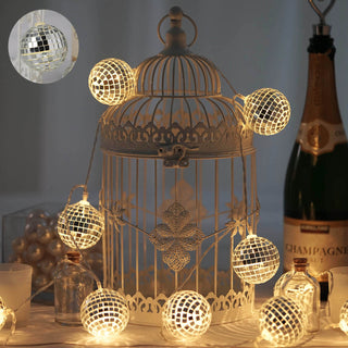 Add Sparkle to Your Space with the 6ft Silver Disco Mirror Ball Battery Operated 10 LED String Light Garland