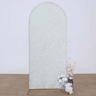 Add Sparkle to Your Event with the 6ft Silver Shimmer Tinsel Spandex Chiara Backdrop Stand Cover