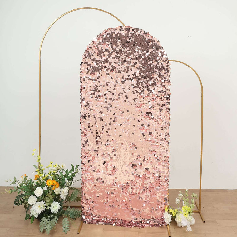 6ft Sparkly Rose Gold Double Sided Big Payette Sequin Chiara Backdrop Stand Cover For Fitted Round