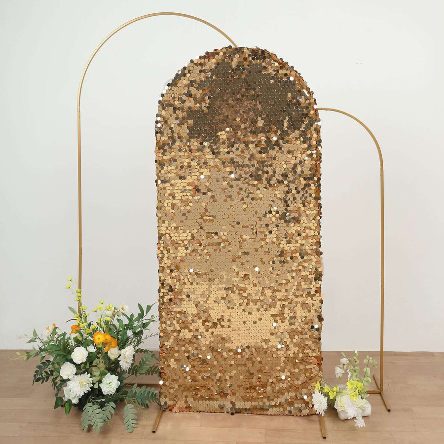 6ft Sparkly Gold Double Sided Big Payette Sequin Chiara Backdrop Stand Cover For Fitted Round Top