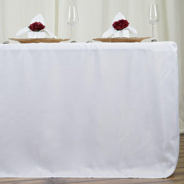 6ft White Fitted Polyester Rectangular Table Cover