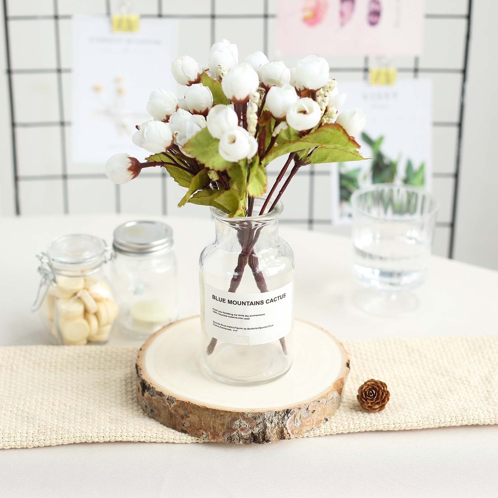 DIY Wooden Slab Centerpieces With Jars and Flowers