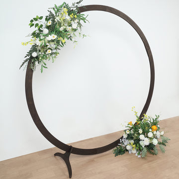 7.4ft Natural Brown Wood Round Event Party Arbor Backdrop Stand, Rustic DIY Wedding Arch