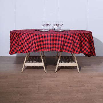 70" | Black/Red Seamless Buffalo Plaid Round Tablecloth, Gingham Polyester Checkered Tablecloth