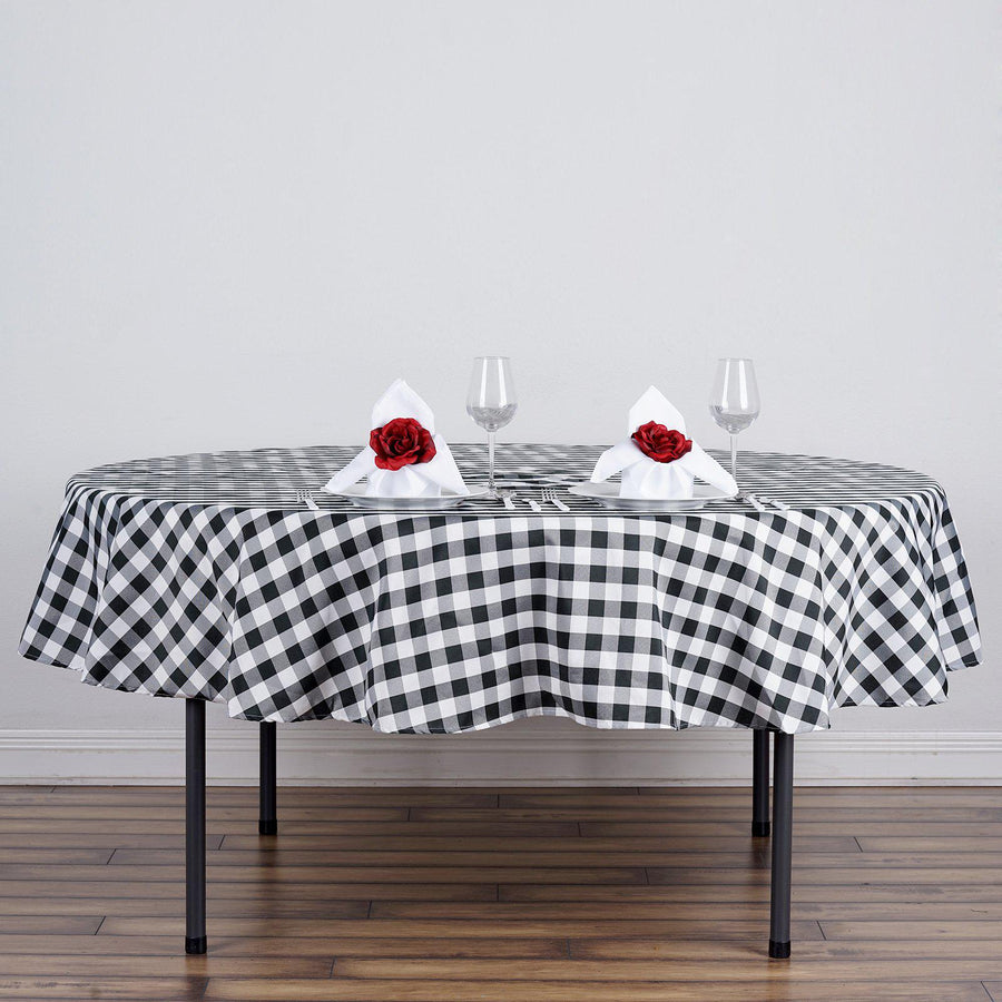 Buffalo Plaid Tablecloths | 70" Round | White/Black | Checkered Gingham Polyester Tablecloth