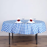 Buffalo Plaid Tablecloths | 70" Round | White/Blue | Checkered Gingham Polyester Tablecloth