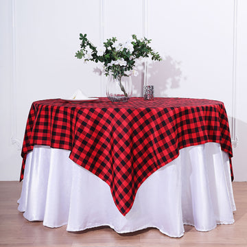 70"x70" | Black/Red Seamless Buffalo Plaid Square Table Overlay, Gingham Polyester Checkered Table Overlay